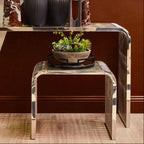 Silver Slatted End Table with Tempered Clear Glass | Vogue