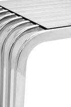 Silver Slatted End Table with Tempered Clear Glass | Vogue