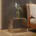 Silver Slatted End Table with Tempered Clear Glass | Vogue