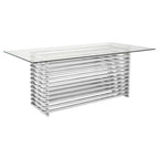 Silver Dining Table with Clear Tempered Glass Top | Vogue