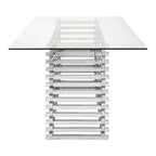 Silver Dining Table with Clear Tempered Glass Top | Vogue