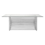 Silver Dining Table with Clear Tempered Glass Top | Vogue