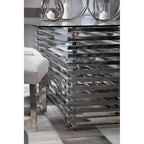 Silver Dining Table with Clear Tempered Glass Top | Vogue