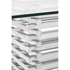 Silver Dining Table with Clear Tempered Glass Top | Vogue