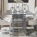 Silver Dining Table with Clear Tempered Glass Top | Vogue
