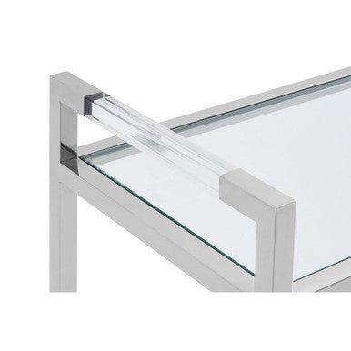 Silver Stainless Steel Base and Tempered Glass Console Table with Two Display Tiers | Vogue