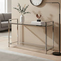 Silver Stainless Steel Base and Tempered Glass Console Table with Two Display Tiers | Vogue