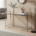 Silver Stainless Steel Base and Tempered Glass Console Table with Two Display Tiers | Vogue