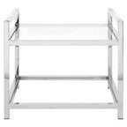 Silver Two Tier Square End Table with Glass Top | Vogue