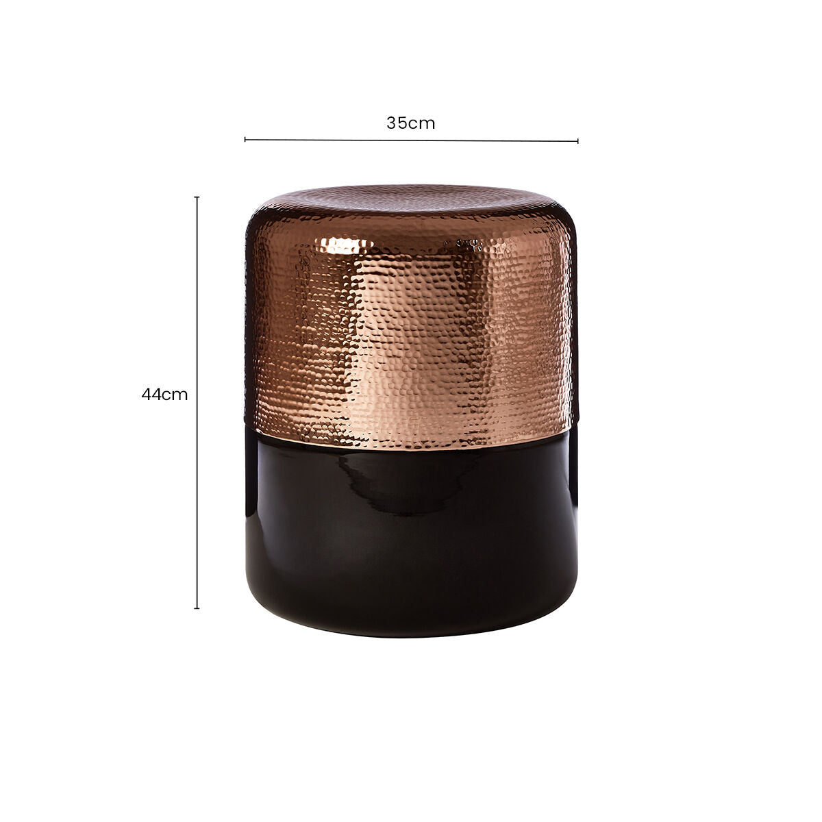 Black Glass Side Table with Hammered Copper Aluminium Base | Margot