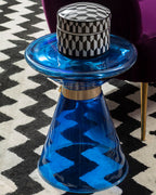Blue Glass Side Table with Gold Steel Ring | Martini