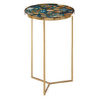 Agate Top Round Side Table with Gold Frame | Vita