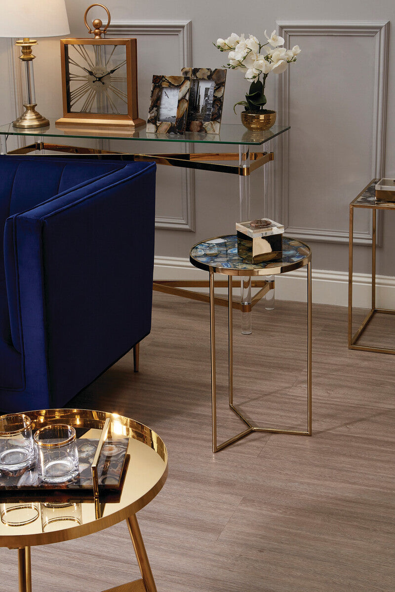 Agate Top Round Side Table with Gold Frame | Vita