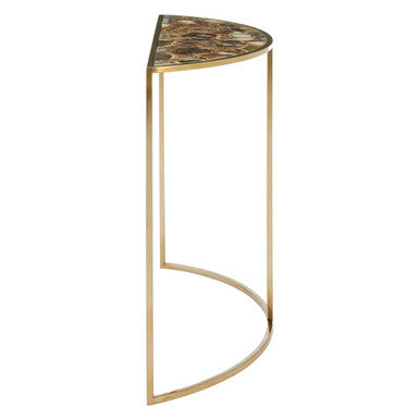 Black Agate Top Half Moon Console Table in Gold Coloured Steel Frame | Vita