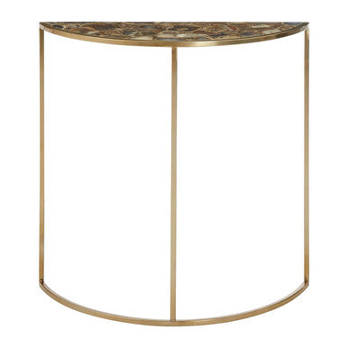 Black Agate Top Half Moon Console Table in Gold Coloured Steel Frame | Vita