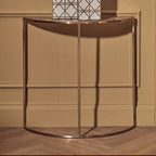 Black Agate Top Half Moon Console Table in Gold Coloured Steel Frame | Vita