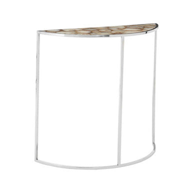 Half Moon Console Table with White Agate Stone Top and Silver Steel Frame | Vita