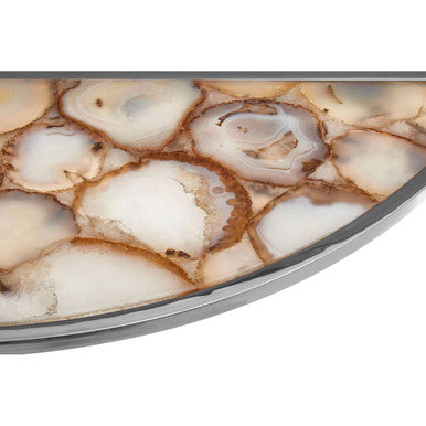 Half Moon Console Table with White Agate Stone Top and Silver Steel Frame | Vita