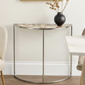 Half Moon Console Table with White Agate Stone Top and Silver Steel Frame | Vita