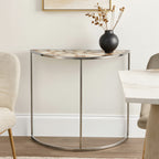 Half Moon Console Table with White Agate Stone Top and Silver Steel Frame | Vita