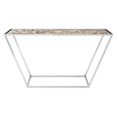Semi-Precious White Agate Top Console Table in Polished Stainless Steel, Vita