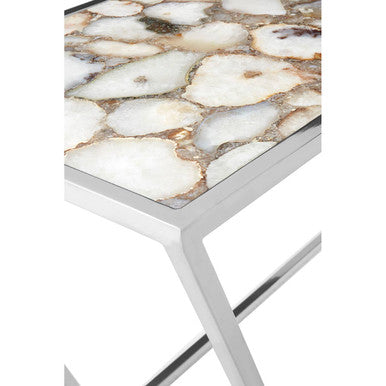 Semi-Precious White Agate Top Console Table in Polished Stainless Steel, Vita