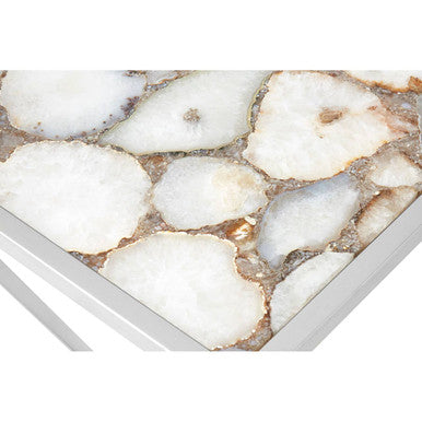 Semi-Precious White Agate Top Console Table in Polished Stainless Steel, Vita