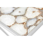 Semi-Precious White Agate Top Console Table in Polished Stainless Steel, Vita