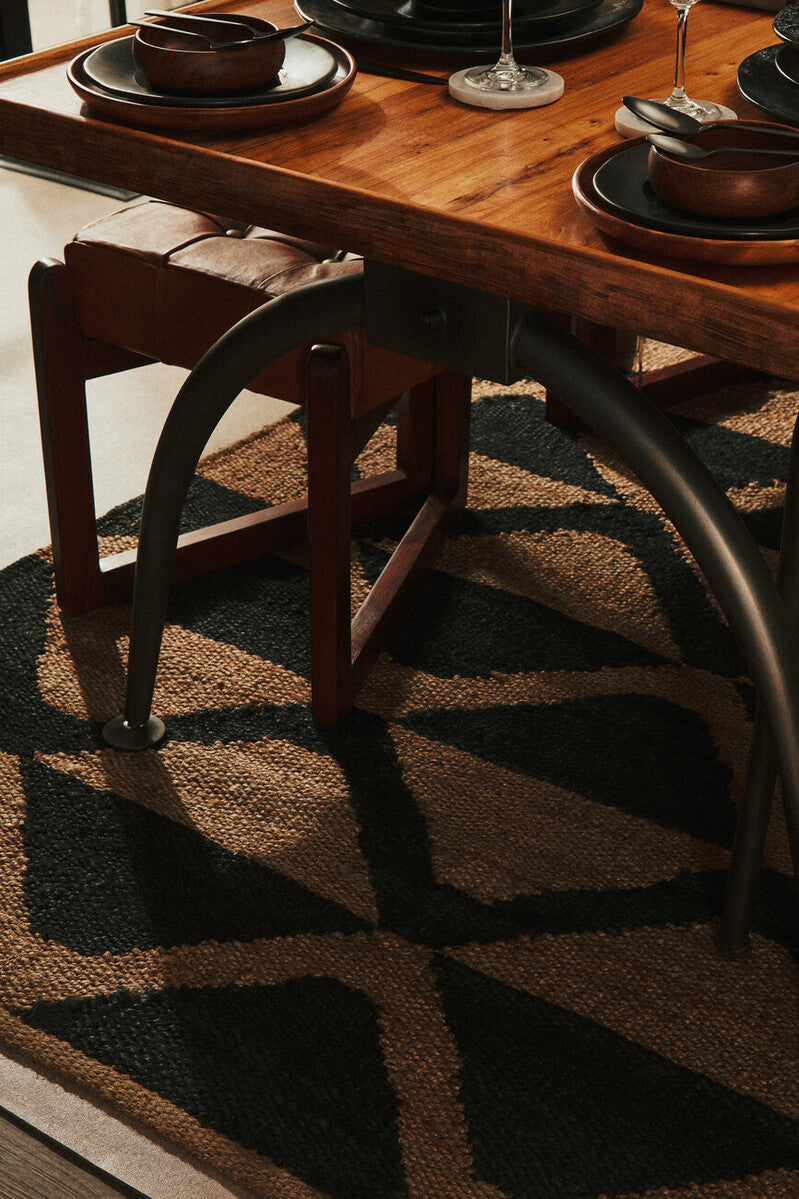 Natural Elm Wood Top Dining Table with Metal Frame | New Foundry