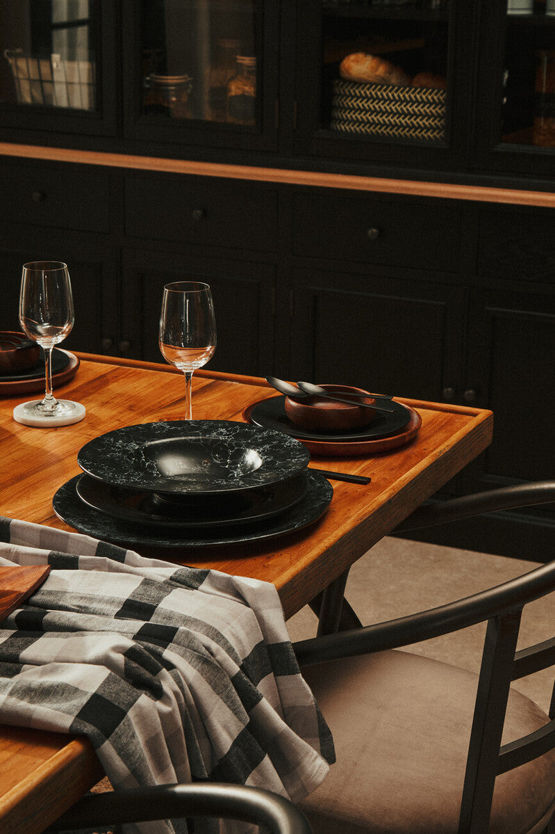 Natural Elm Wood Top Dining Table with Metal Frame | New Foundry