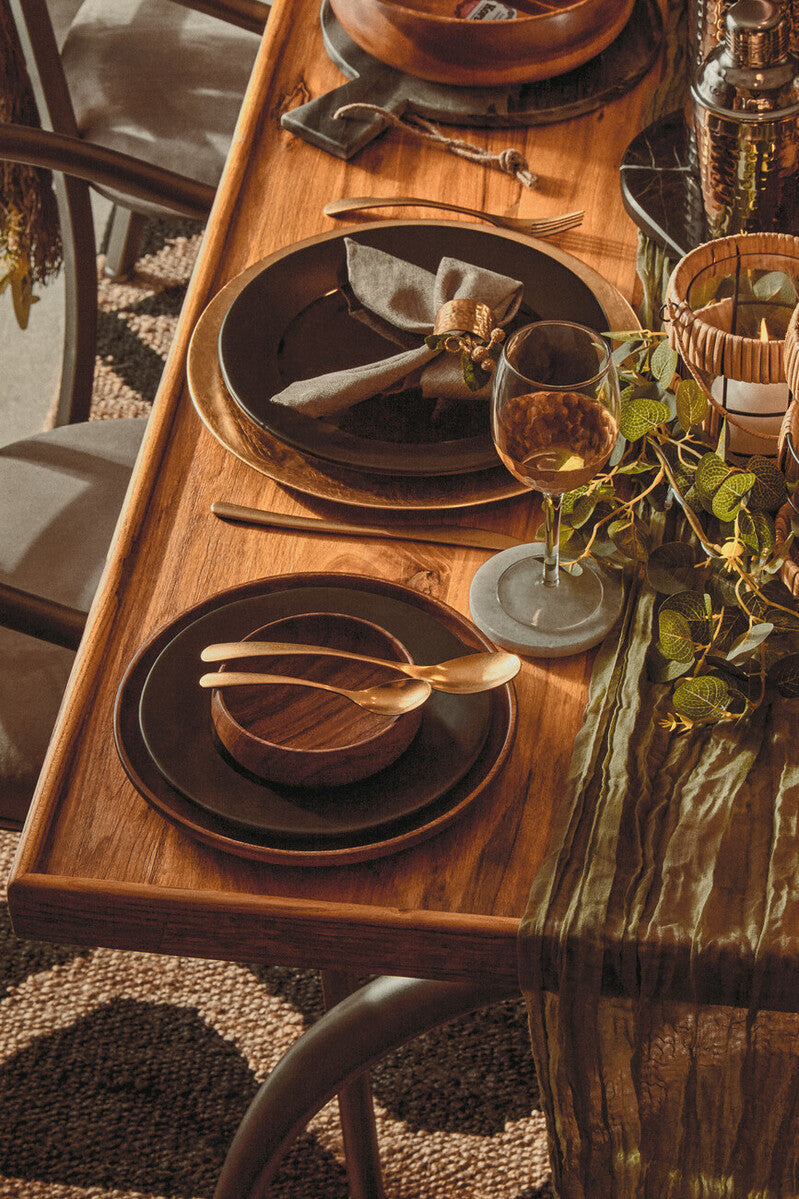 Natural Elm Wood Top Dining Table with Metal Frame | New Foundry
