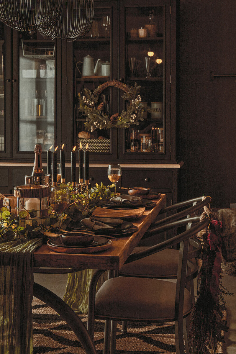 Natural Elm Wood Top Dining Table with Metal Frame | New Foundry