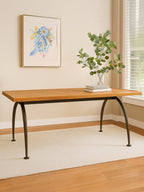 Natural Elm Wood Top Dining Table with Metal Frame | New Foundry