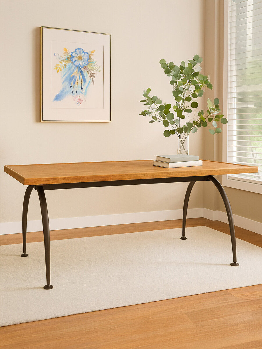 Natural Elm Wood Top Dining Table with Metal Frame | New Foundry