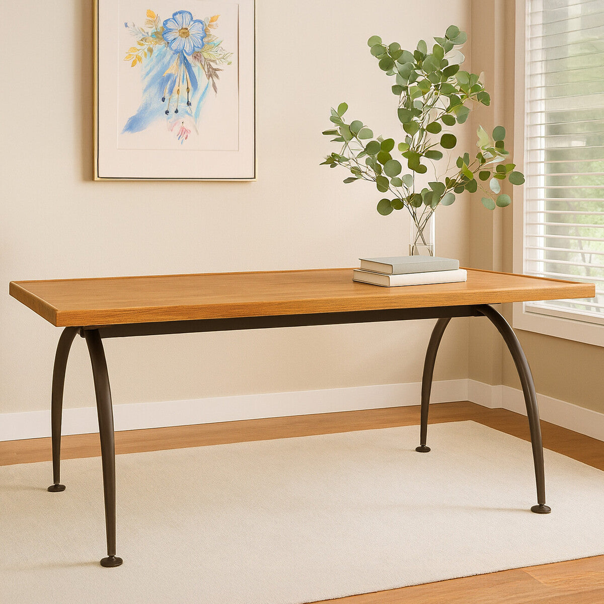 Natural Elm Wood Top Dining Table with Metal Frame | New Foundry