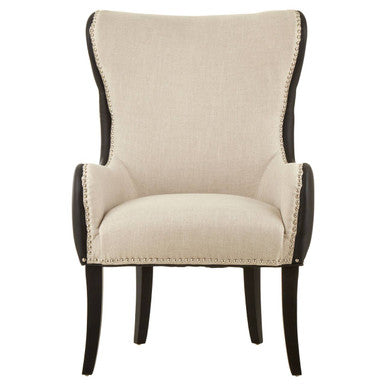 Natural Fabric Armchair with Black Leather Effect Back | Doucet
