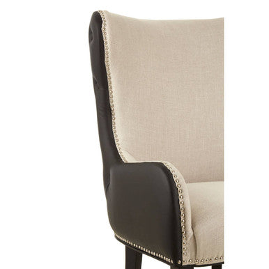 Natural Fabric Armchair with Black Leather Effect Back | Doucet