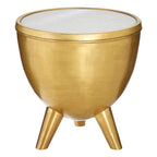 Gold Metallic Finish Side Table with Natural White Marble Top and Tapered Legs | Crest