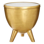 Gold Metallic Finish Side Table with Natural White Marble Top and Tapered Legs | Crest