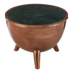 Copper Metallic Finish Coffee Table with Natural Green Marble Top and Tapered Legs | Crest