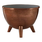 Copper Metallic Finish Coffee Table with Natural Green Marble Top and Tapered Legs | Crest