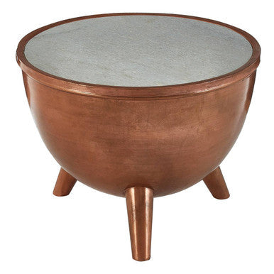 Copper Metallic Finish Coffee Table with Natural White Marble Top and Tapered Legs | Crest