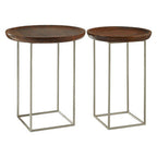Set of 2 Side Tables with Reflective Silver Iron Legs and Wood Tops | Crest