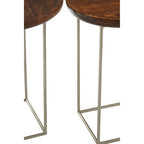 Set of 2 Side Tables with Reflective Silver Iron Legs and Wood Tops | Crest