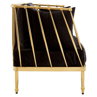 2 Seater Gold Finish Tapered Arms Sofa, Novo