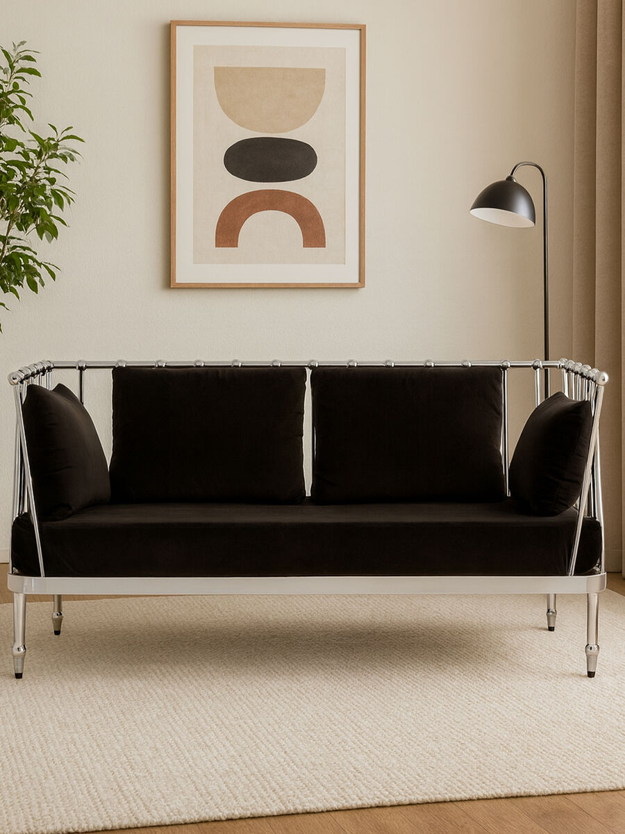 2 Seater Silver Finish Tapered Arms Sofa | Novo