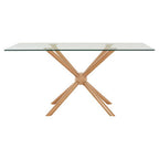Clear Tempered Glass Top Dining Table with Rose Gold Metallic Sphere Base | Novo