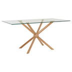 Clear Tempered Glass Top Dining Table with Rose Gold Metallic Sphere Base | Novo