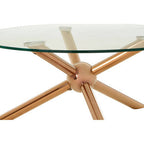 Clear Tempered Glass Top Dining Table with Rose Gold Angled Stainless Steel Legs | Novo
