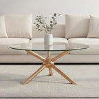 Clear Tempered Glass Top Dining Table with Rose Gold Angled Stainless Steel Legs | Novo
